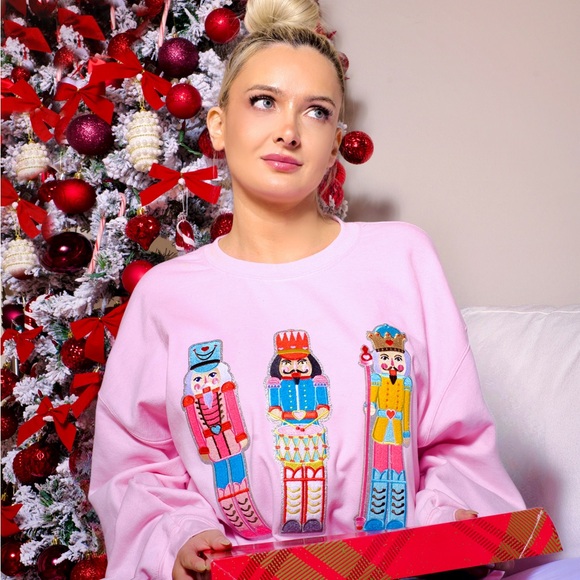 Nutcracker Set Silver Glitter Chenille Crewneck - Picture 6 of 6